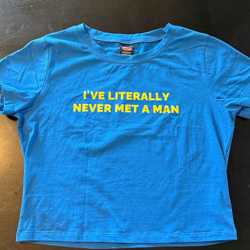 Cherry Kitten y2k Crop Top - “I’ve literally never met a man” size L/XL